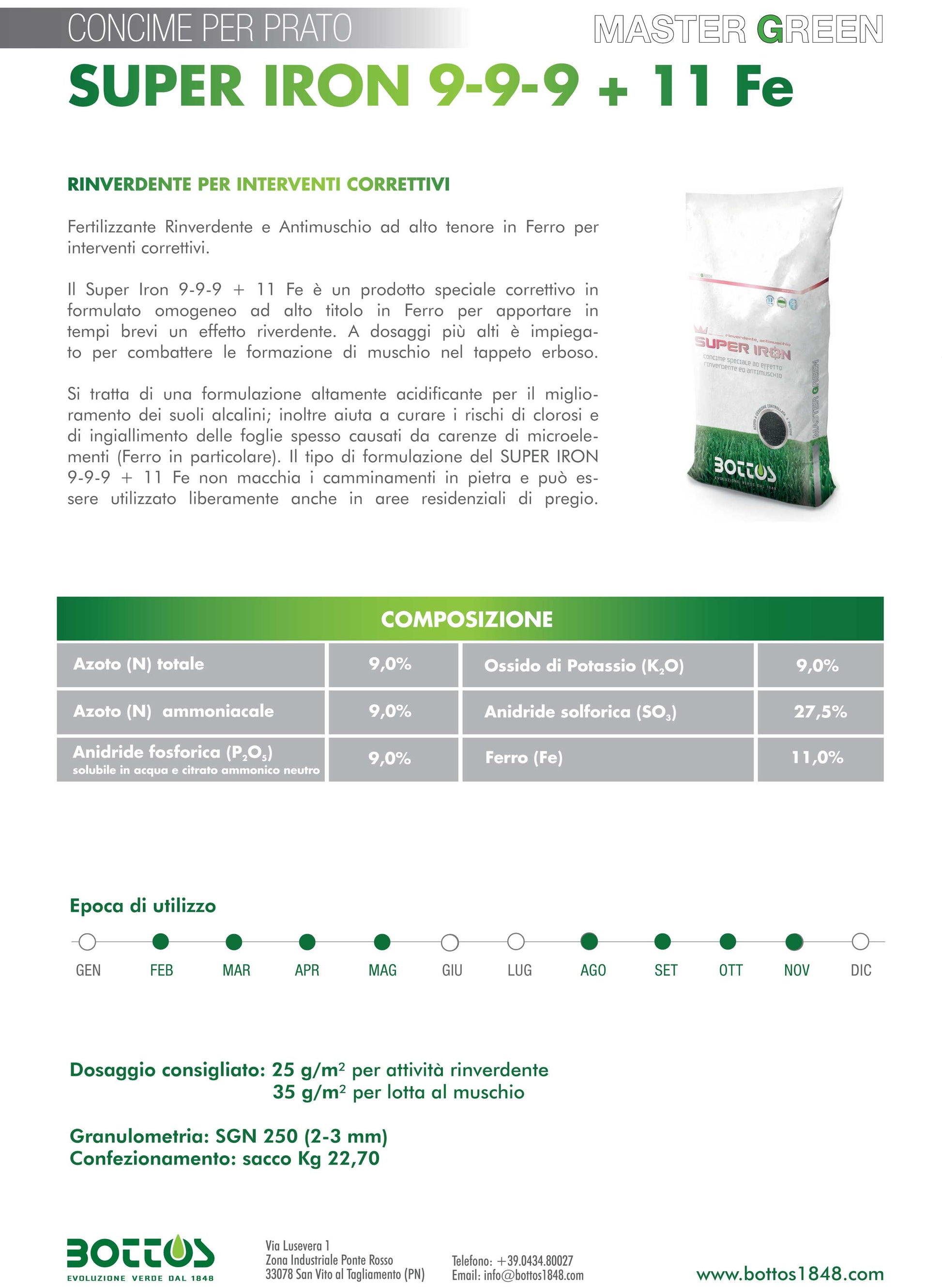 FERTILIZZANTE PER PRATI MASTERGREEN SUPER IRON 9-9-9 2KG