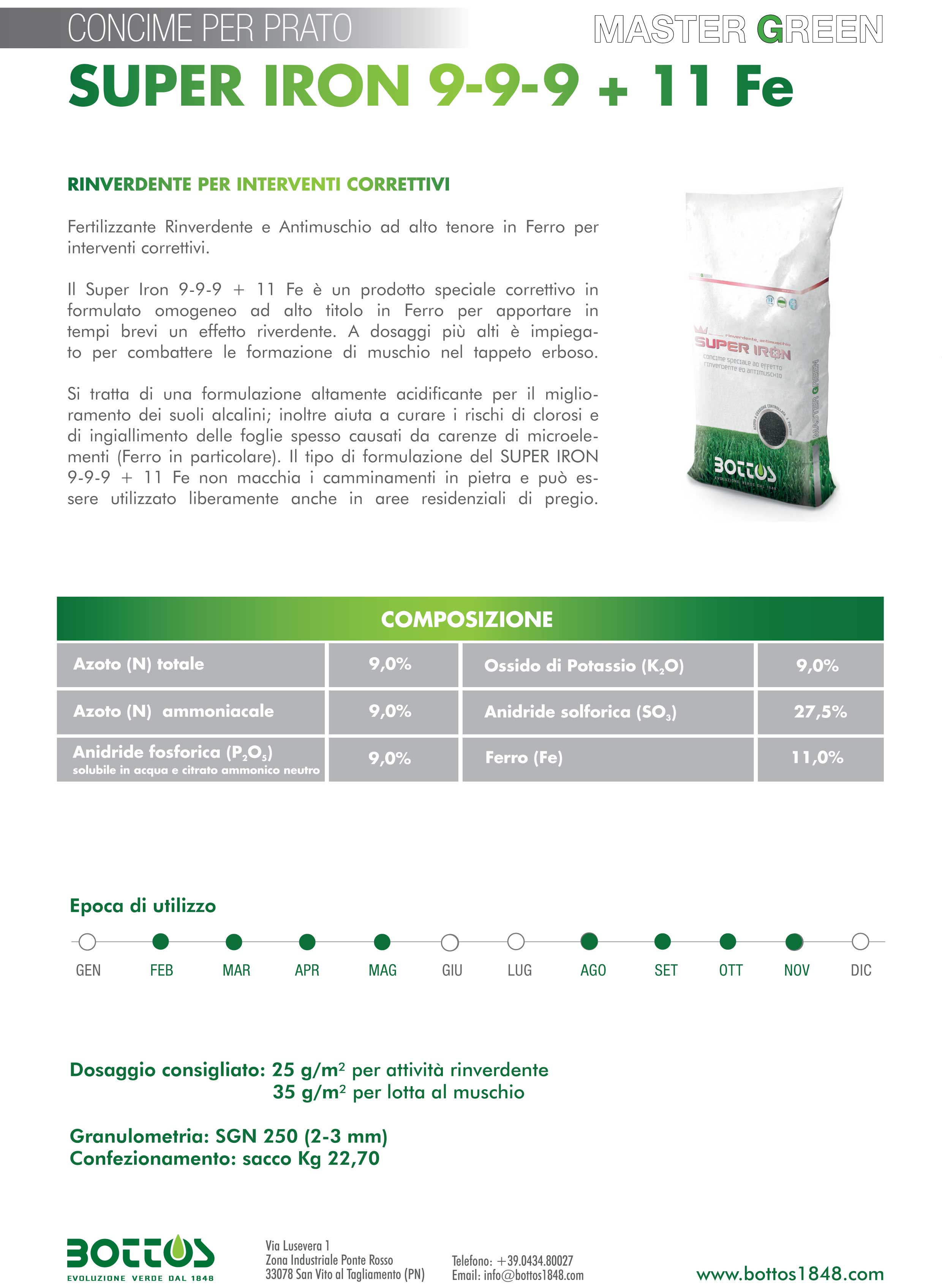 FERTILIZZANTE PER PRATI MASTERGREEN SUPER IRON 9-9-9 2KG