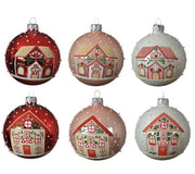 PALLINA DI NATALE CON DECORAZIONE CASETTA ADDOBBATA 8CM ASSORTITA