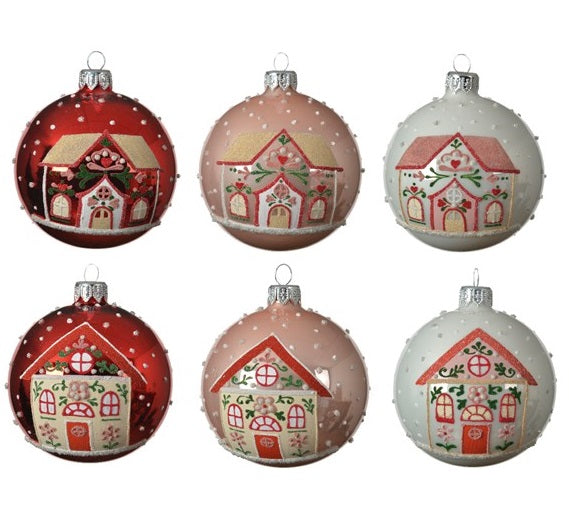 PALLINA DI NATALE CON DECORAZIONE CASETTA ADDOBBATA 8CM ASSORTITA