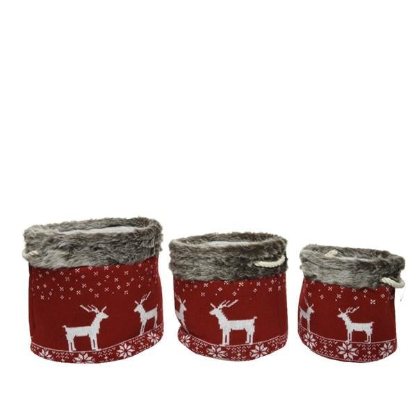 CESTINO ROTONDO 25X25CM ROSSO CON DECORI NATALIZI