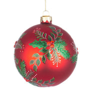 Pallina di natale Rossa D10cm con Decoro Foglie