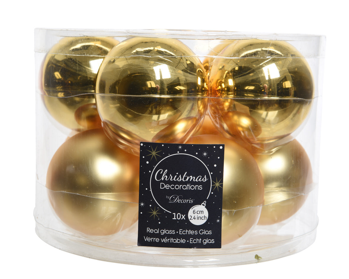 10 PALLINE DI VETRO D.6CM ORO CHIARO