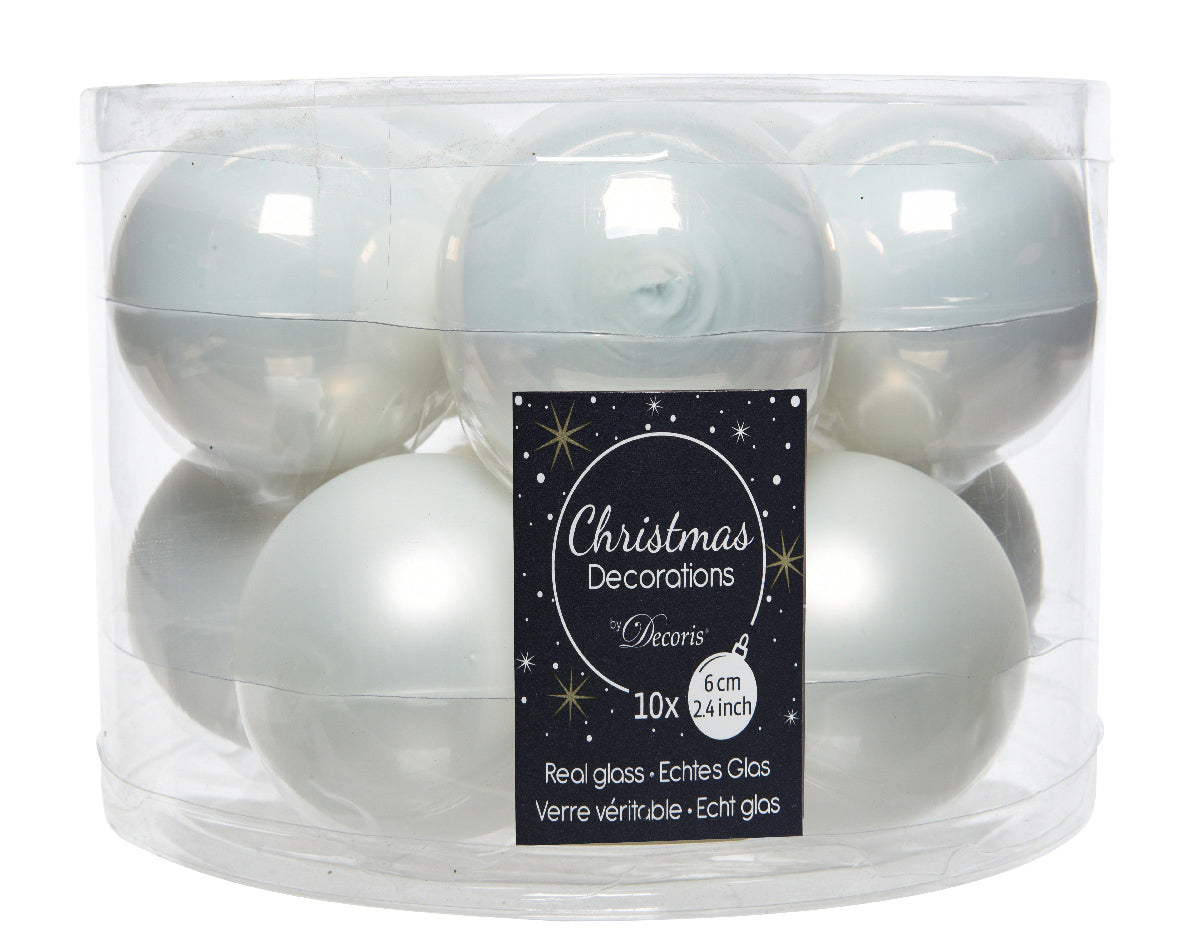 10 PALLINE DI VETRO D.6CM BIANCO INVERNO