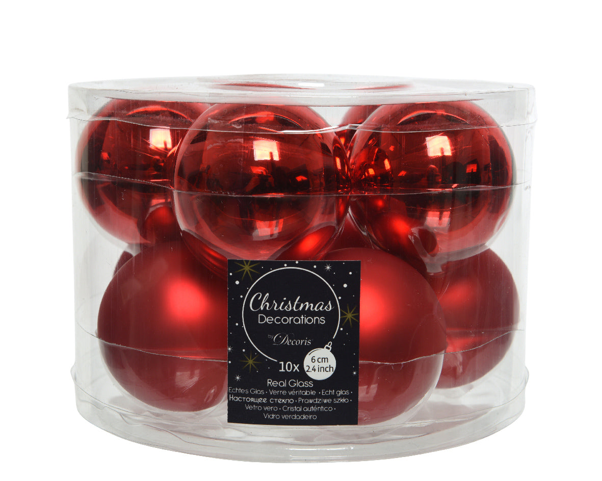 10 PALLINE DI VETRO D.6CM ROSSO NATALE
