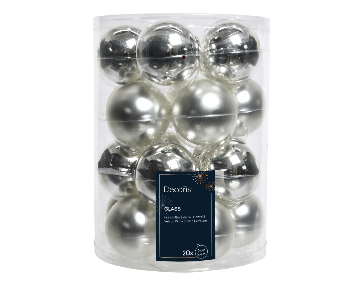 20 PALLINE DI NATALE ARGENTO IN MIX LUCIDO OPACO 6 CM