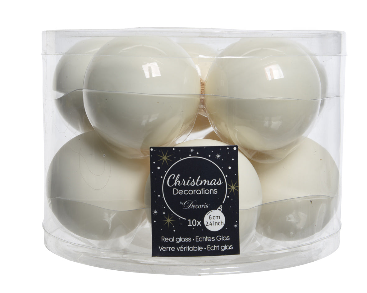 10 PALLINE DI VETRO D.6CM BIANCO LANA