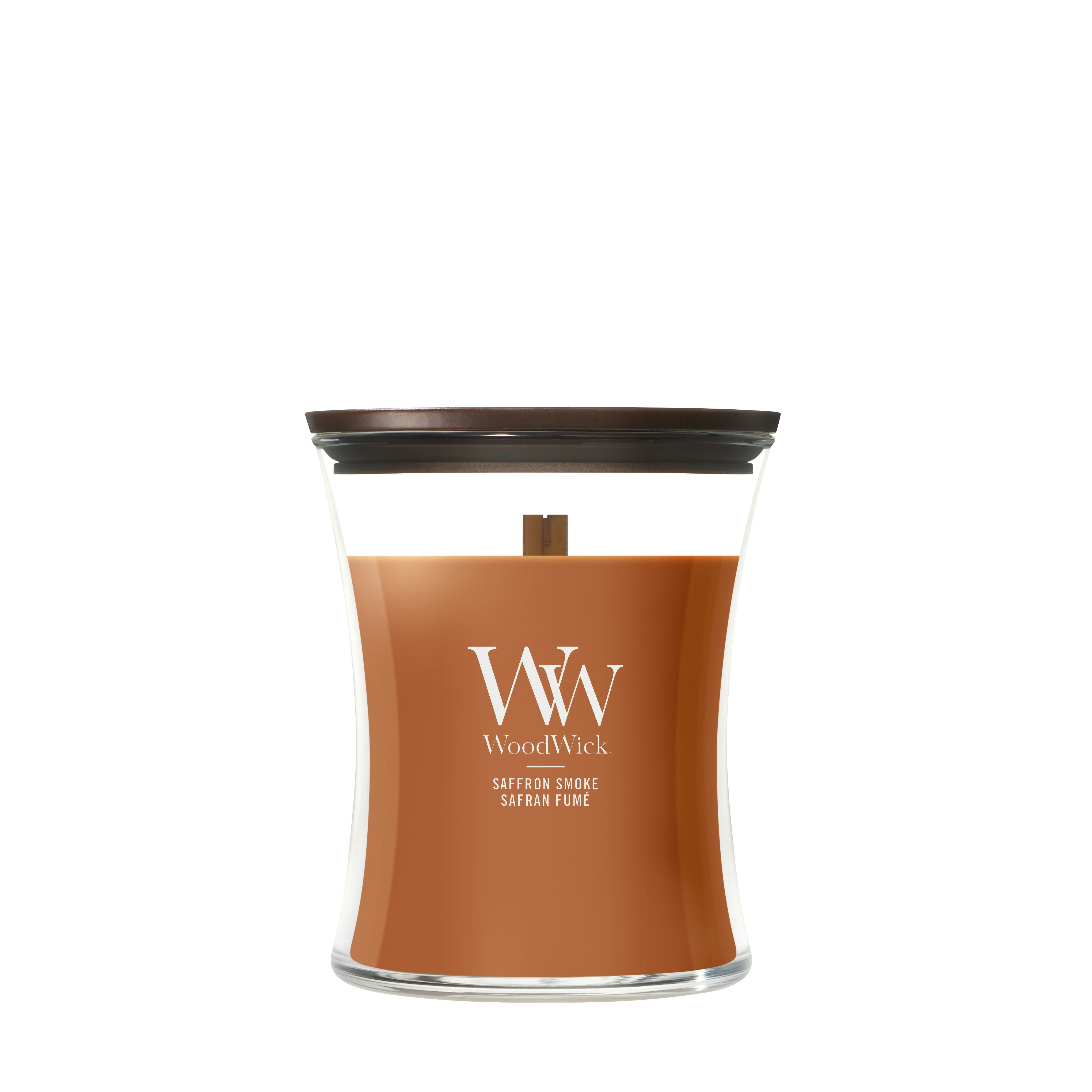 Candela Clessidra Media Saffron Smoke 275g Marrone WoodWick