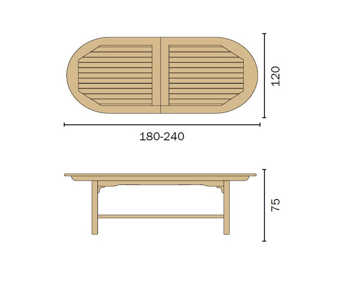 TAVOLO ALICUDI OVALE IN TEAK ALLUNGABILE 180/240X120CM