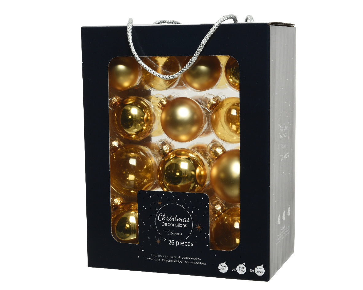 26 PALLINE DI VETRO ORO CHIARO MODELLI ASSORTITI