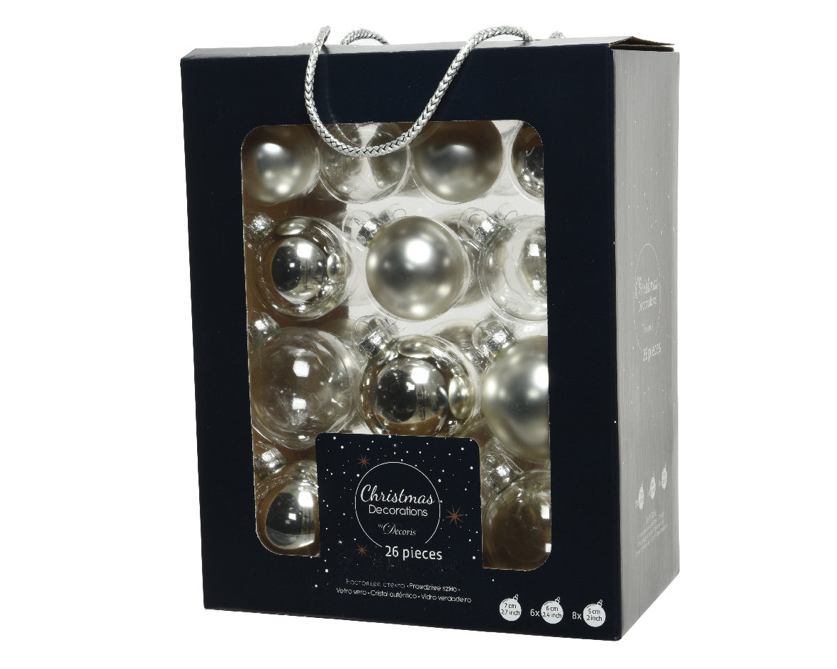 26 PALLINE DI VETRO ARGENTO MODELLI ASSORTITI