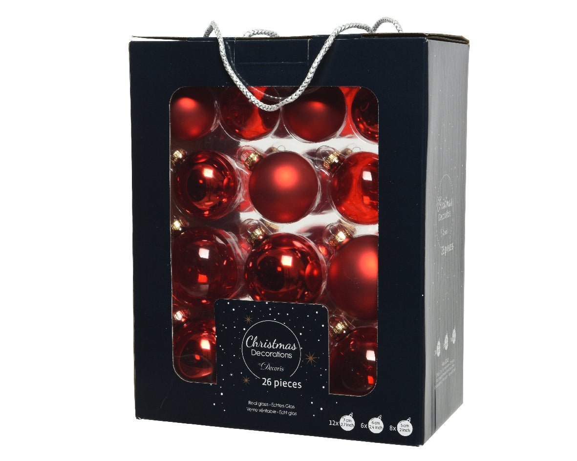 26 PALLINE DI VETRO ROSSO NATALE MODELLI ASSORTITI