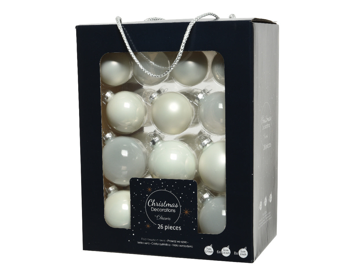 26 PALLINE DI VETRO BIANCO INVERNO MODELLI ASSORTITI