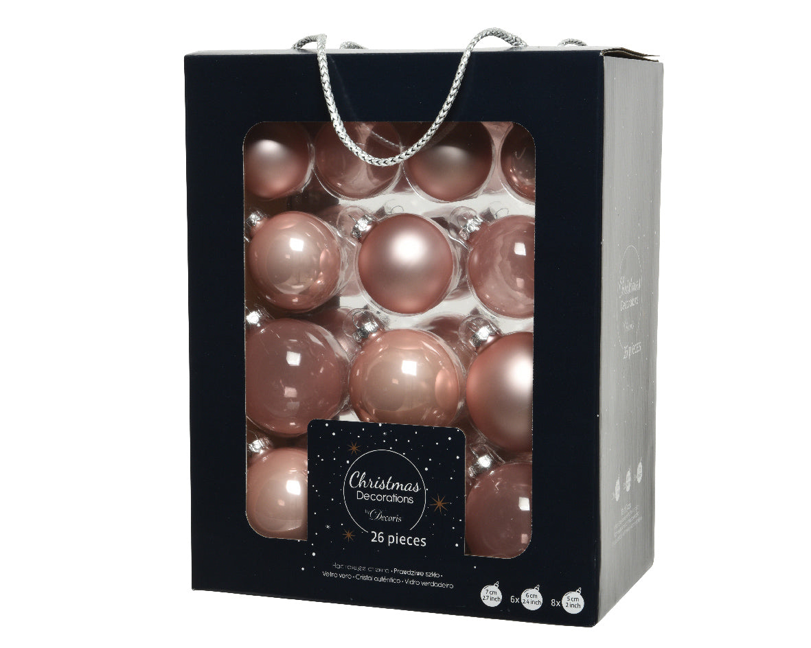 26 PALLINE DI VETRO ROSA PALLIDO MODELLI ASSORTITI