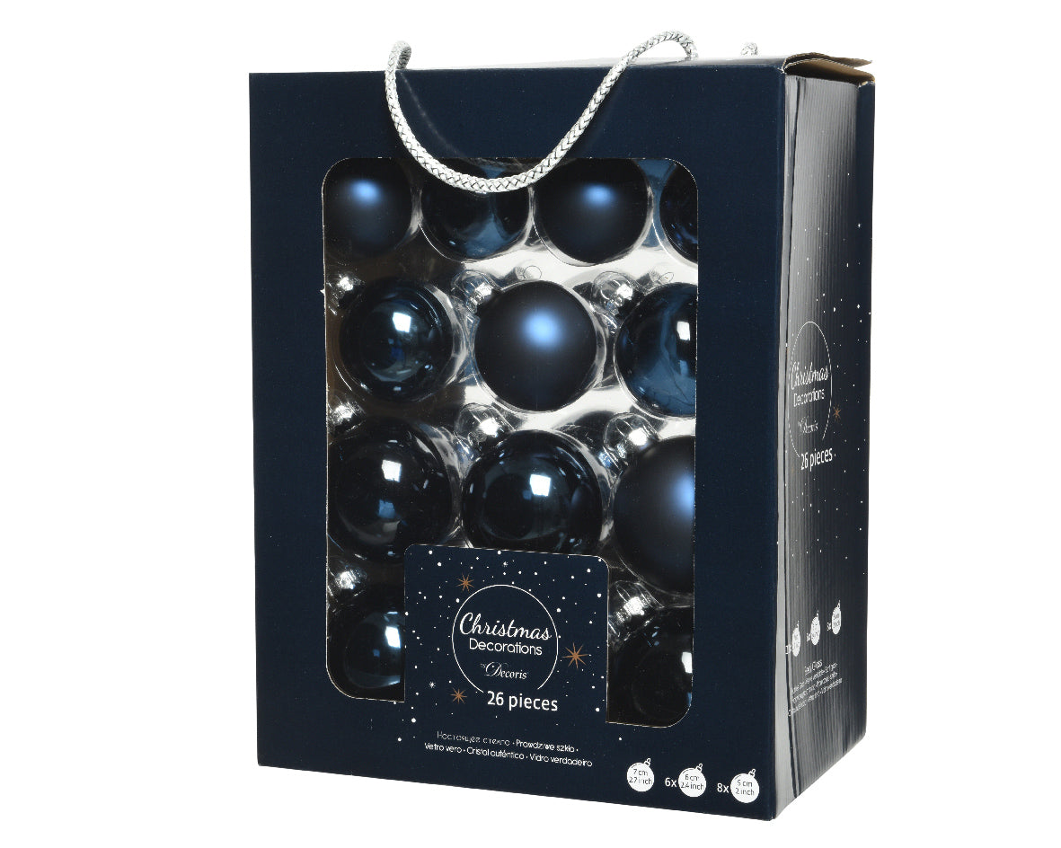 26 PALLINE DI VETRO BLU NOTTE MODELLI ASSORTITI