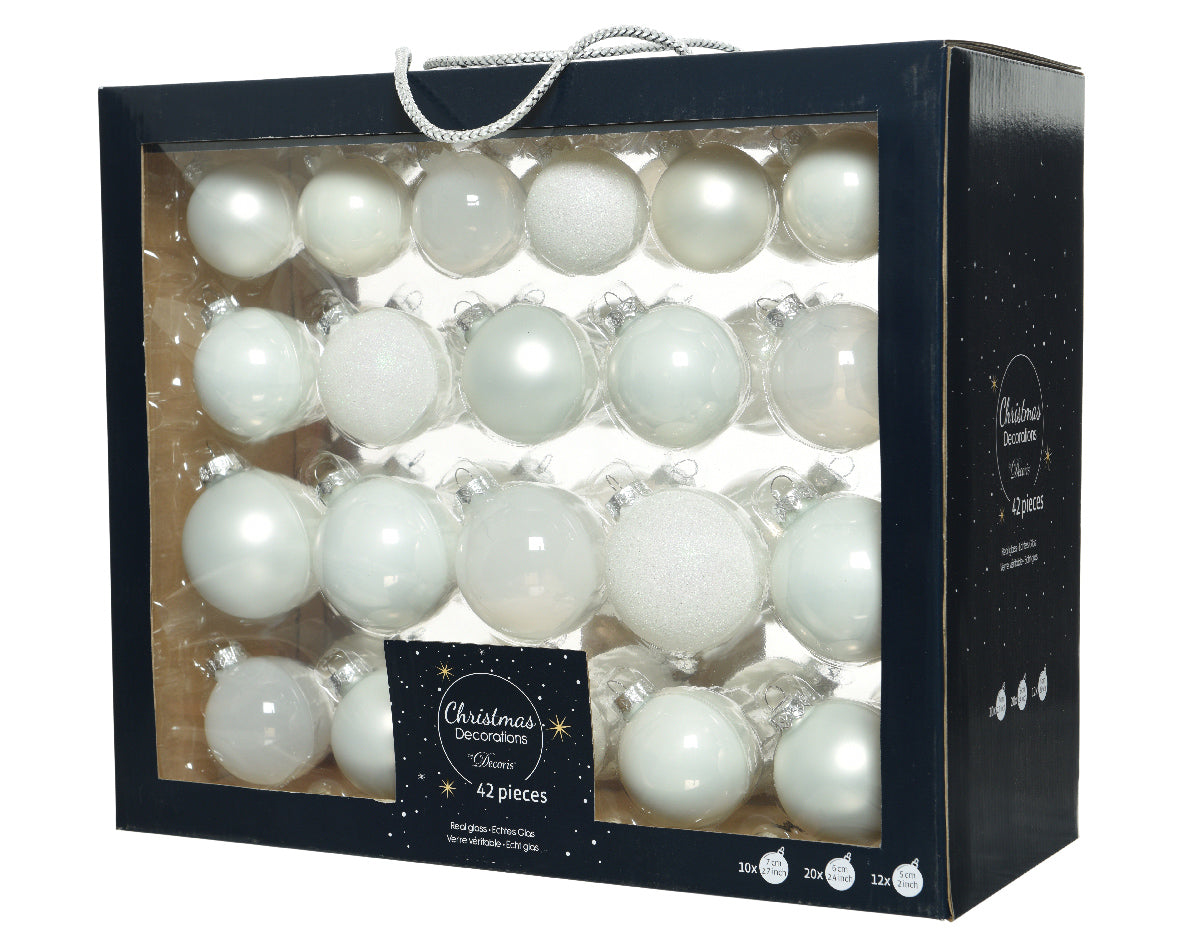 42 PALLINE DI VETRO BIANCO INVERNO MODELLI ASSORTITI