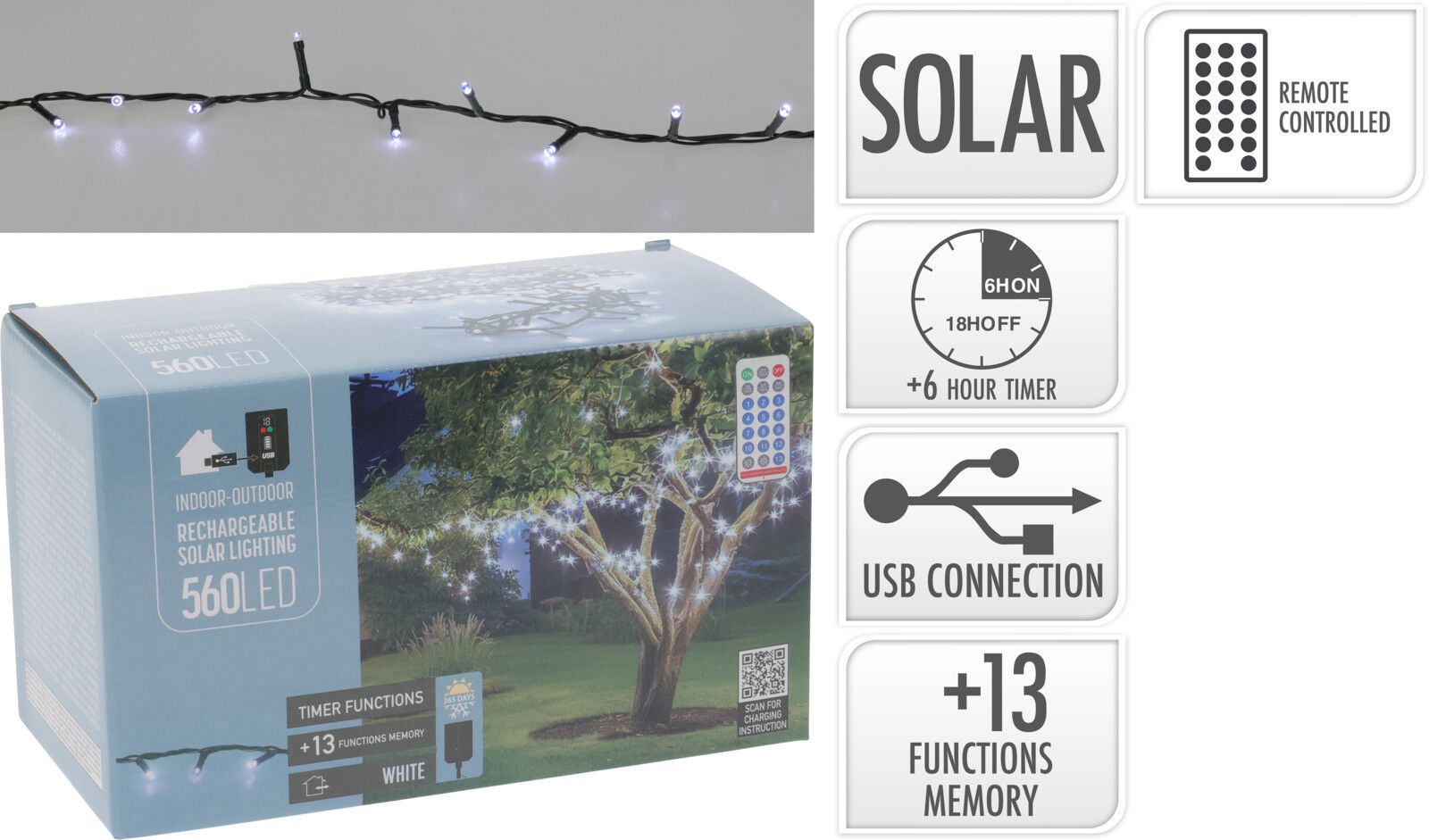 Catena luminosa ricaricabile, 800 LED, luce bianco freddo