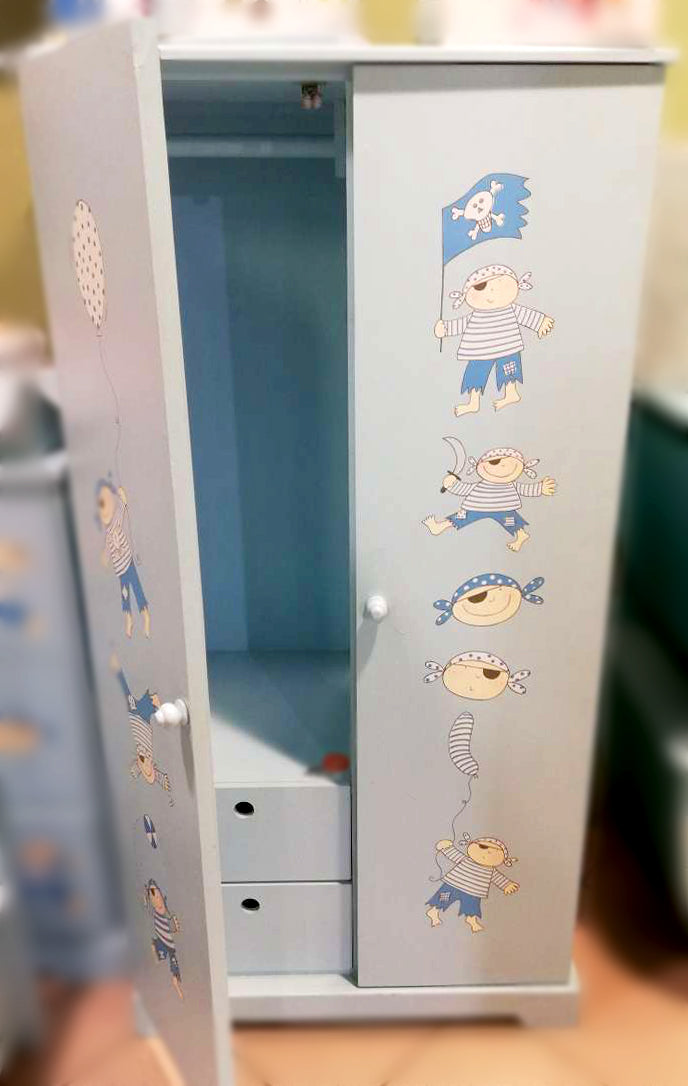 MOBILE ADA IN LEGNO CON 2 ANTE 60X39X122 CM ROSA E AZZURRO A SCELTA