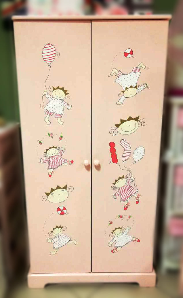 MOBILE ADA IN LEGNO CON 2 ANTE 60X39X122 CM ROSA E AZZURRO A SCELTA
