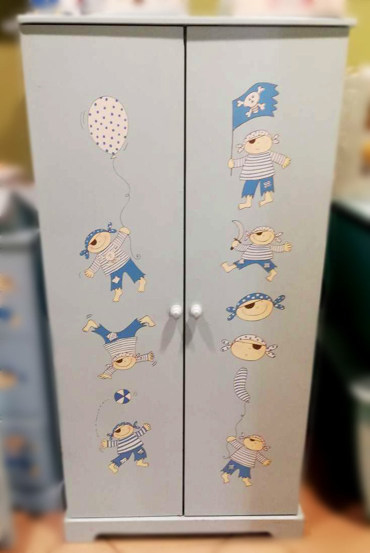 MOBILE ADA IN LEGNO CON 2 ANTE 60X39X122 CM ROSA E AZZURRO A SCELTA