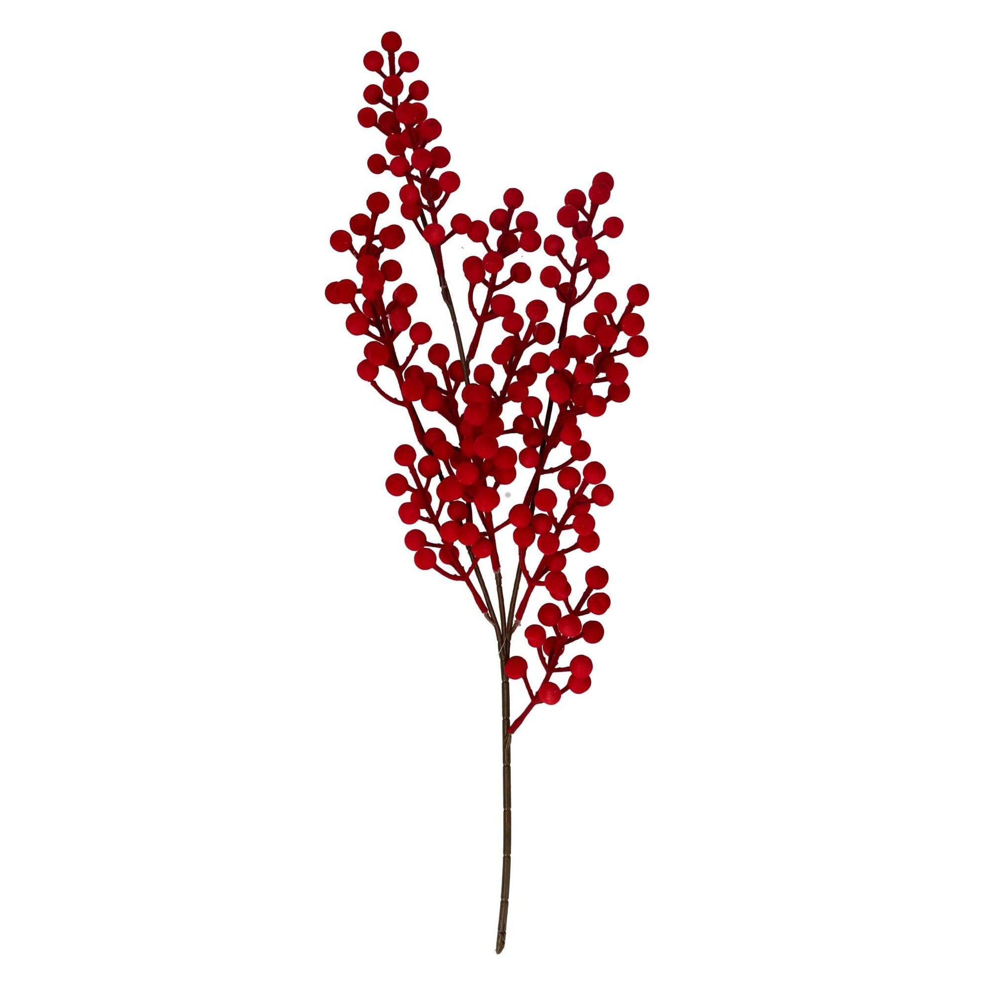 Ramo con Bacche di Velluto 61h cm Rosso