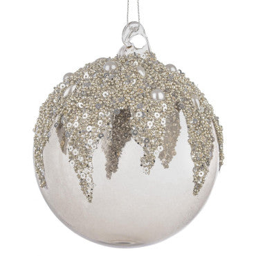 Pallina di natale Grigia D10cm con Perle