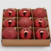 Set 9 Pezzi Palla Di Natale Mirrormix 8Cm Rosso Scuro EDG