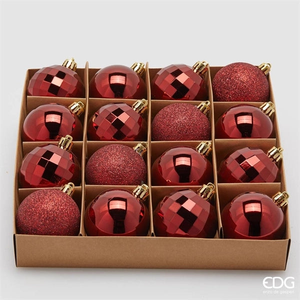Set 16 Palline di Natale Mirrormix Assortite D6 Rosso Scuro EDG