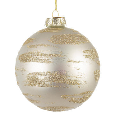 Pallina di natale a Strisce Oro e Bianco D10cm
