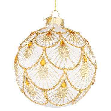 Pallina di natale Bianca D10cm con Dettagli Oro