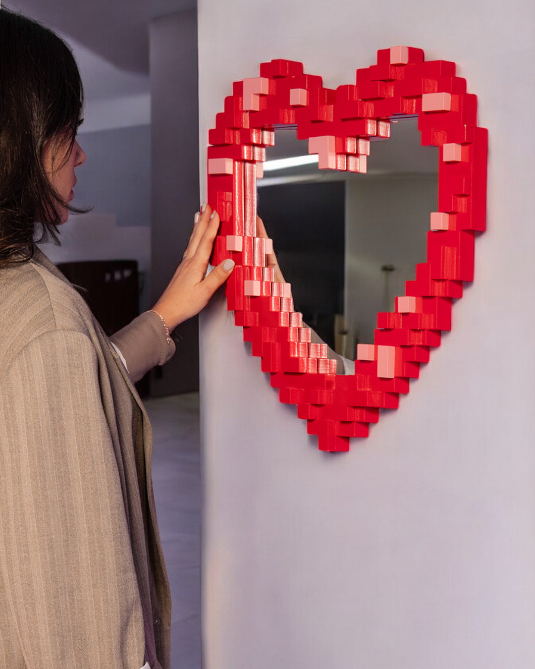 Specchio Pixel Cuore 55,5x51,5x4cm Rosso Seletti