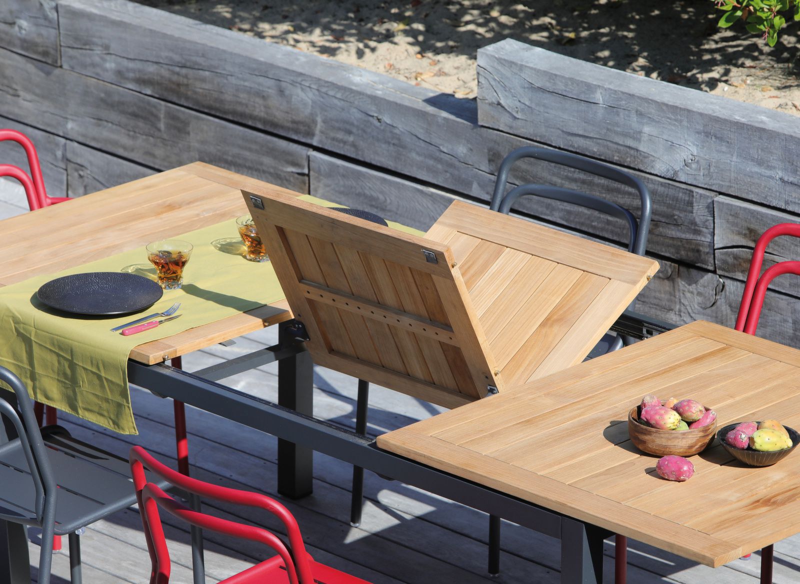 TAVOLO TEMPO ALLUNGABILE IN TEAK 180/240X100 GRIGIO