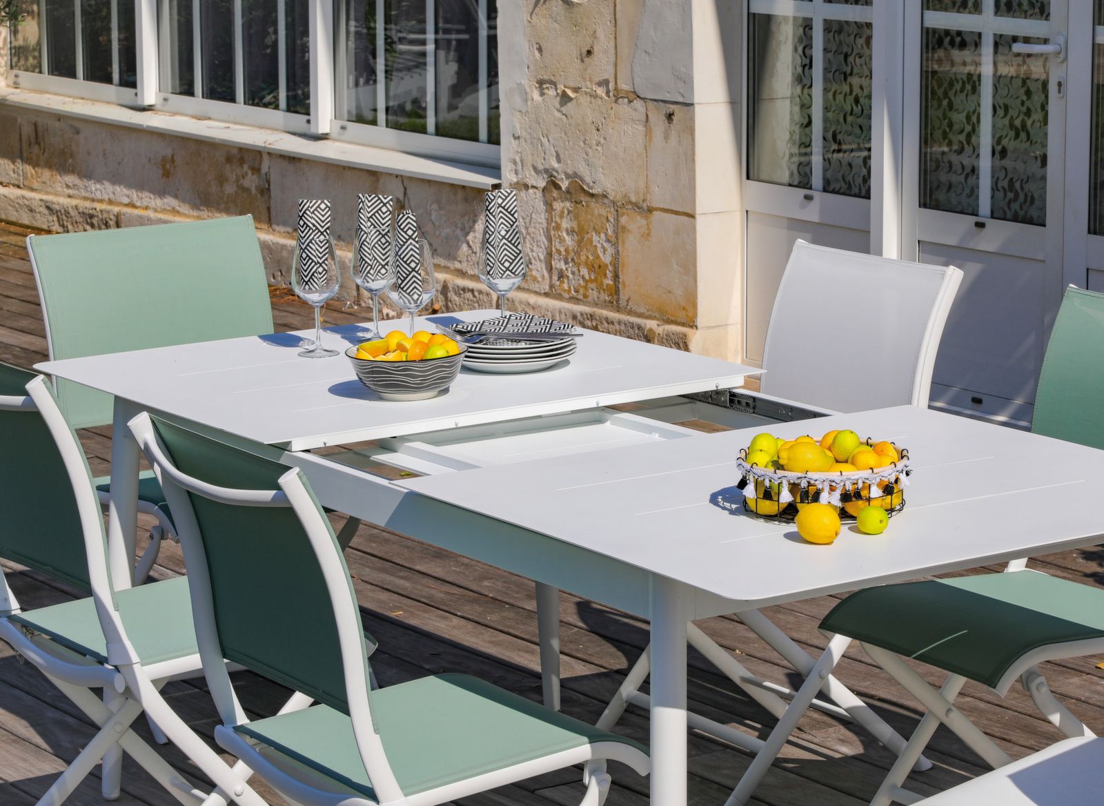 OFFERTA TAVOLO ALLUNGABILE 180/240X100 BLANC DUBLIN + 4 SEDIE ELEGANCE