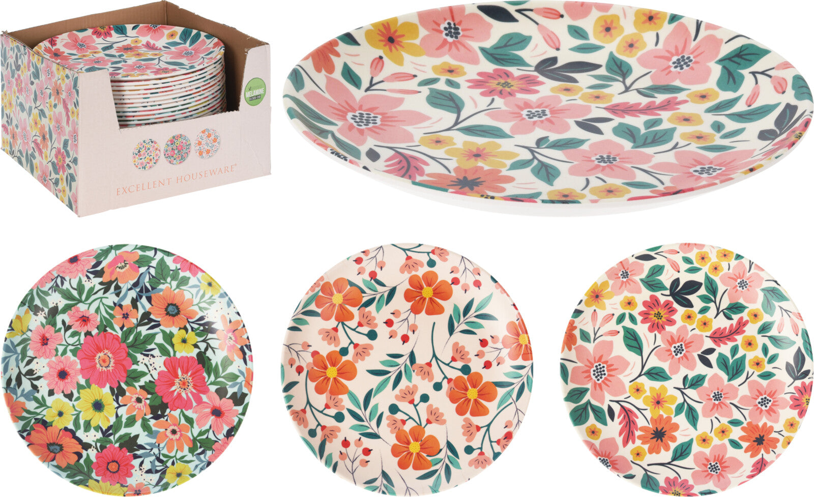 PIATTO MELAMINA 20CM DECORAZIONE FLOREALE ASSORTITO