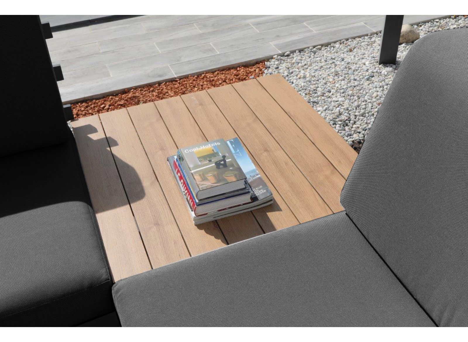 SALOTTO DA GIARDINO ANGOLARE STATEN NERO/ROVERE