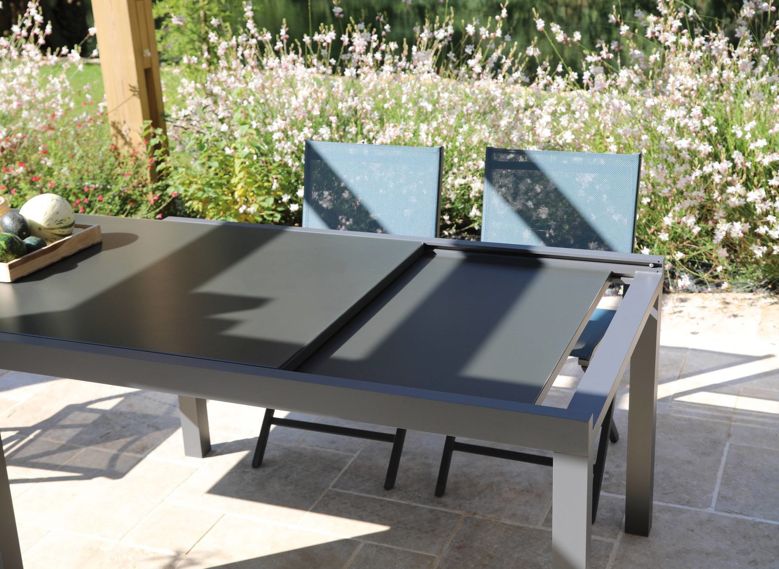 TAVOLO ALLUNGABILE IN VETRO 140/240X90 GRAFITE/GRIGIO ELISE