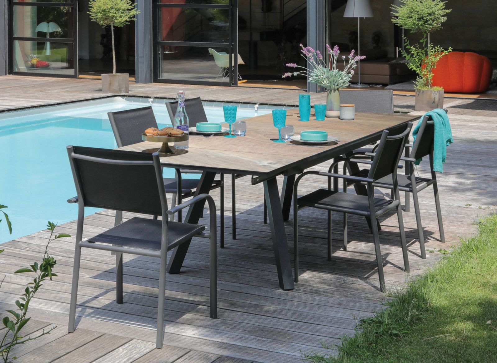 TAVOLO AGRA ALLUNGABILE IN FUNDERMAX 180/230/280X100CM GRAFITE/MARRONE