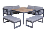 SALOTTO DA GIARDINO ANGOLARE ROYAN III 2 CHAISE LONGUE + 2 PANCHE + 2 TAVOLI GRIGIO