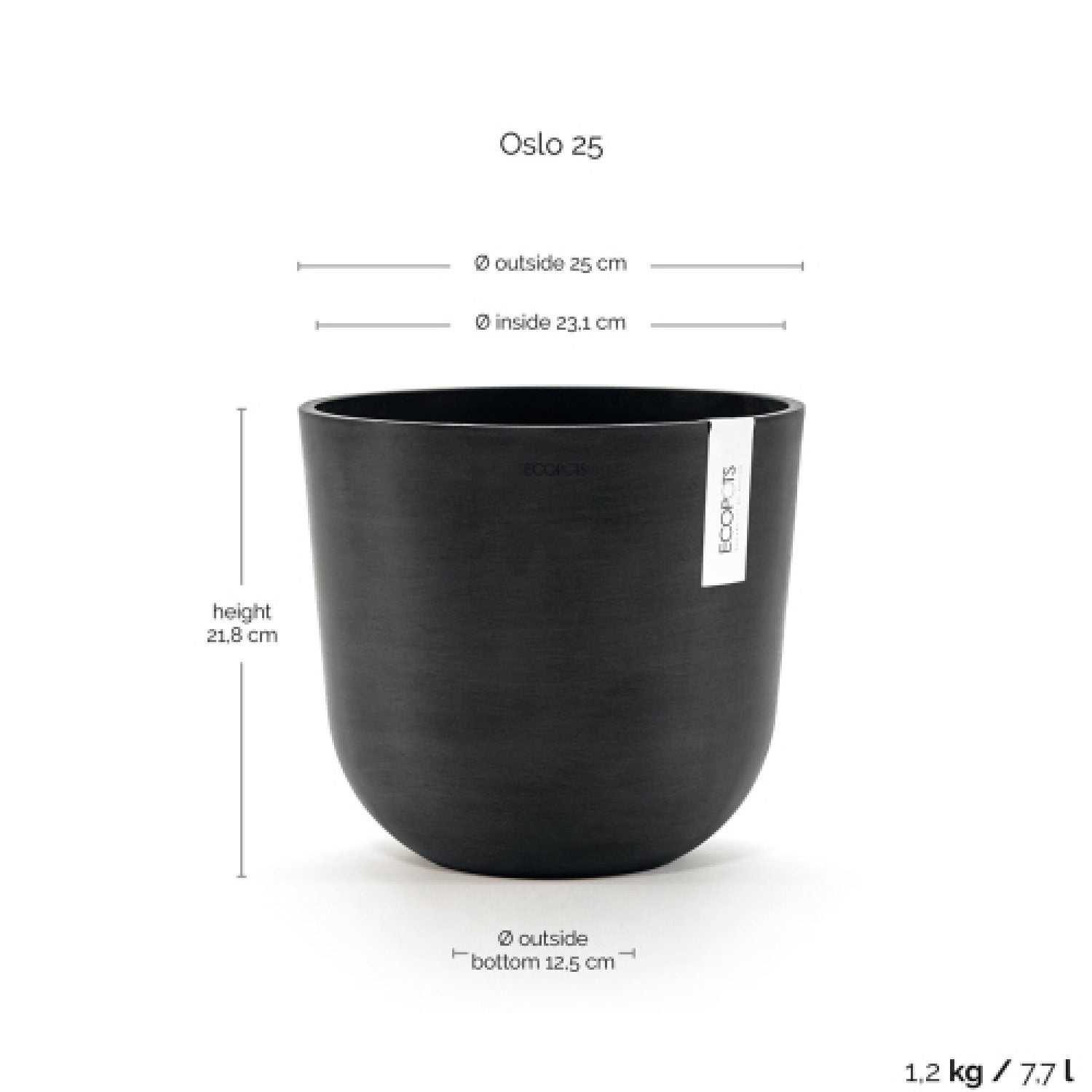 Vaso Fioriera Oslo D25 H21,8 Cm Dark Grey Ecopots
