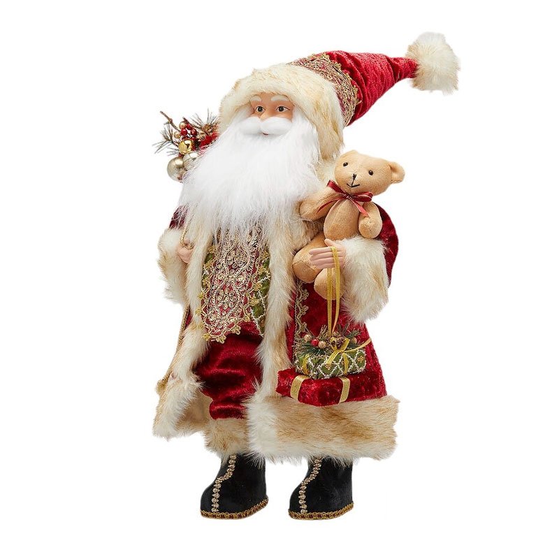 Statuina Babbo Natale con Orsetto H.80 Bianco/Rosso