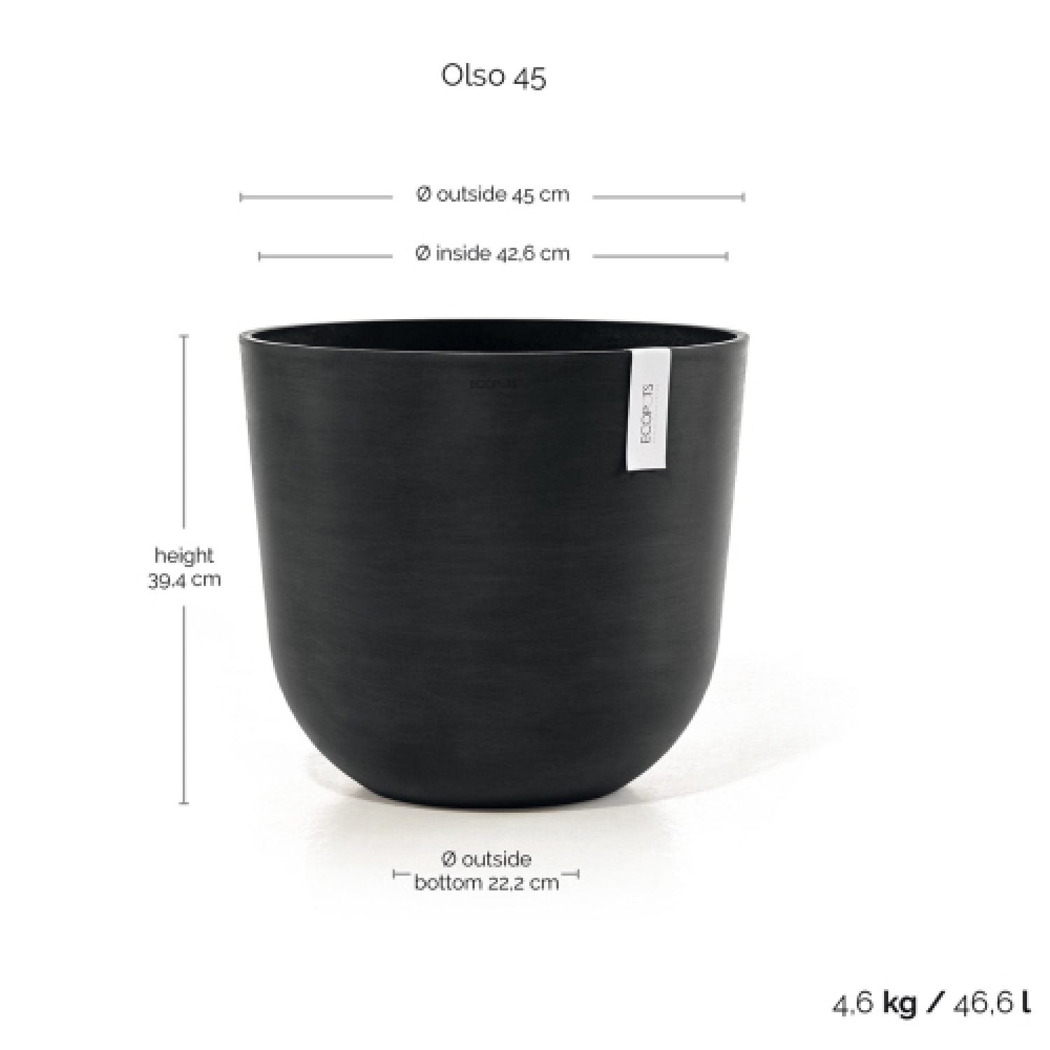 Vaso Oslo D45 H39,2 Cm Dark Grey Ecopots