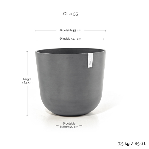 Vaso Rotondo Oslo D55 H47.90 cm Grigio ECOPOTS