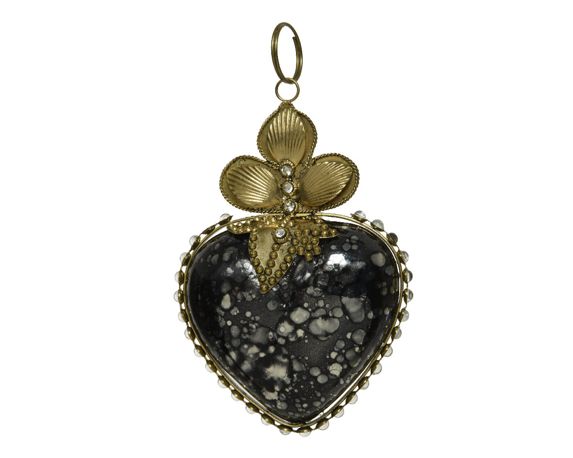 CUORE IN VETRO GRIGIO ANTICO DA APPENDERE 7X2,5X10CM