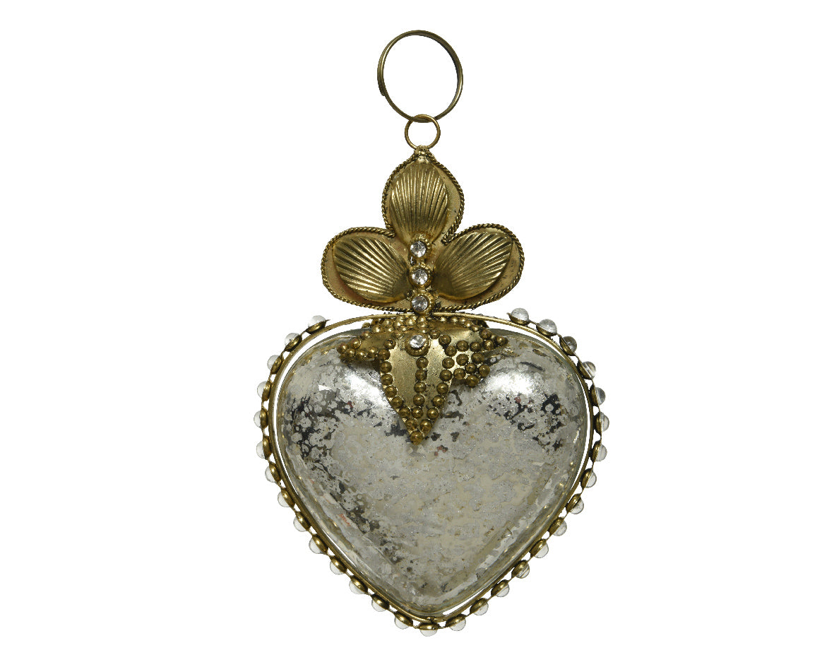 CUORE IN VETRO COLOR CREMA ANTICO DA APPENDERE 7X2,5X10CM