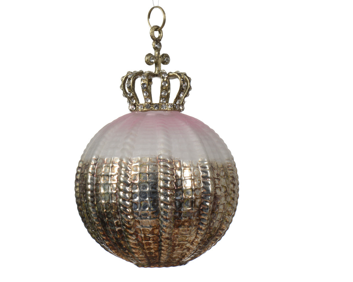 PALLINA DI NATALE H14,5CM IN VETRO DECORATA CON CORONA