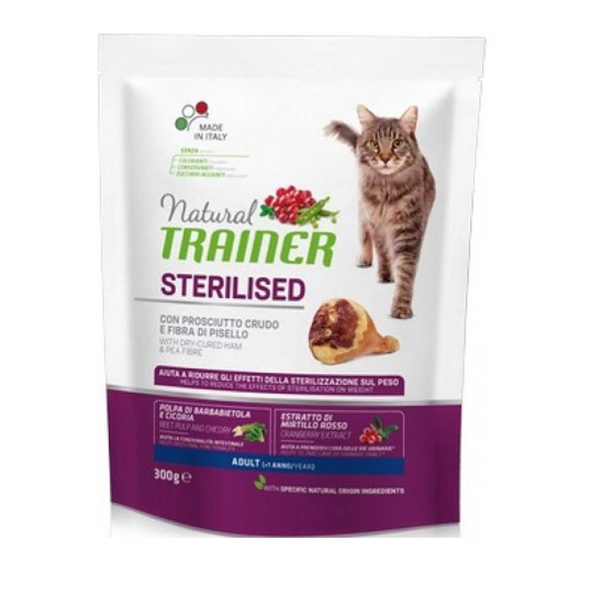 NATURAL TRAINER SACCO CROCCHETTE GATTO STERILIZZATO DRY CURE PROSCIUTTO CRUDO 300 GR