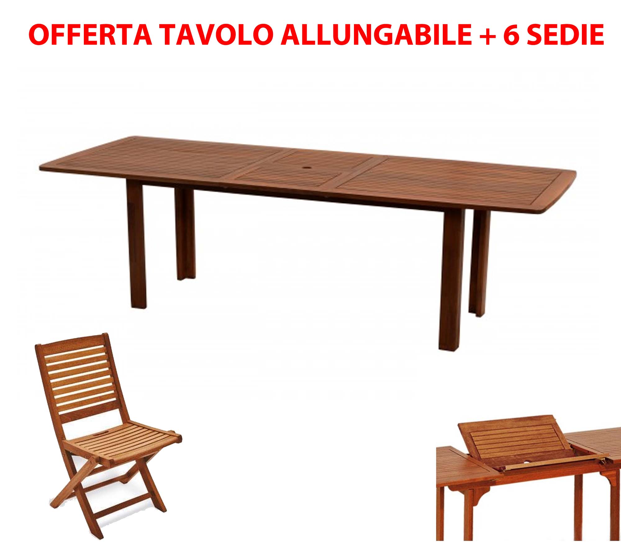 OFFERTA SET TAVOLO ALLUNGABILE 150/200X97CM + 6 SEDIE KERUING