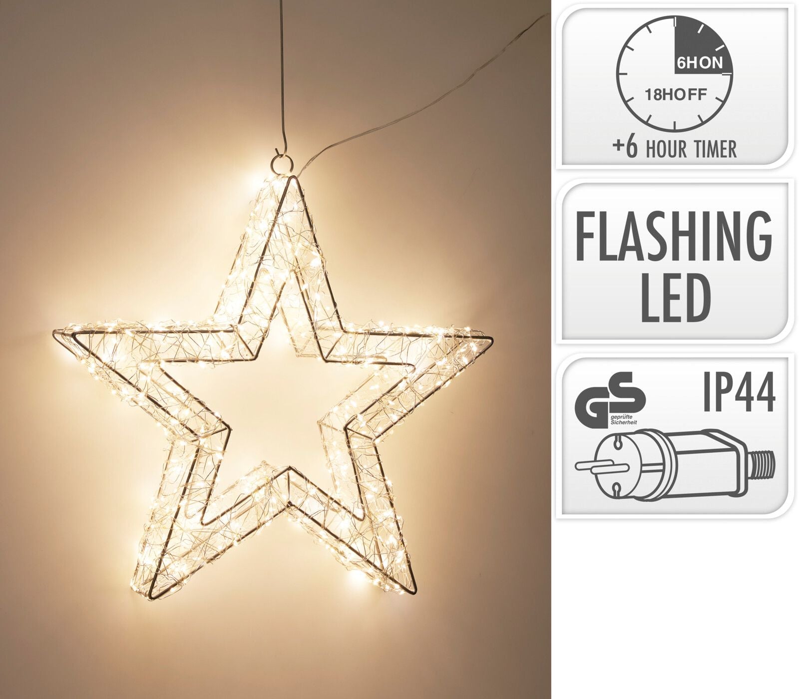 Stella luminosa a LED, 500 LED, 38x38 cm, luce bianco caldo