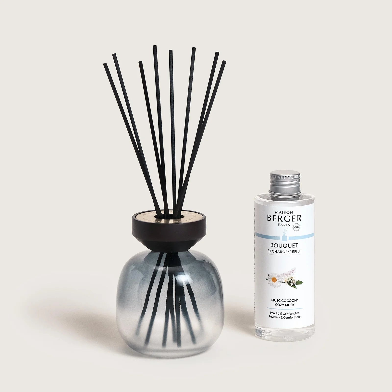 Diffusore a Bastoncini Bouquet WOOD Noir e Blanc 180ml Musc Cocoon Altezza 24cm Nero Maison Berger