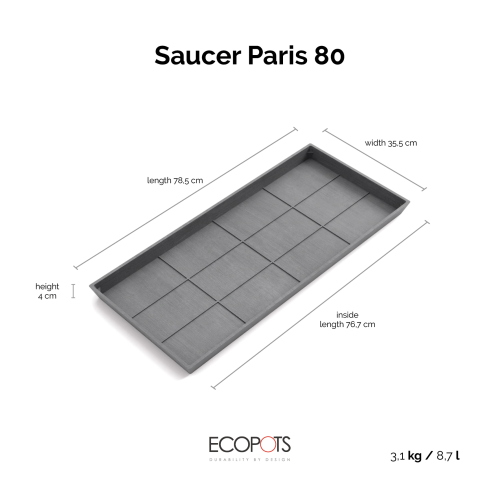 Sottovaso Rettangolare L78 P35 H4 cm Grigio ECOPOTS